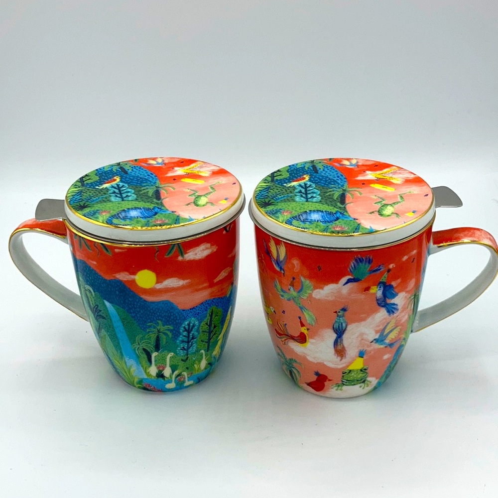 Bronnie Morgan Tropical Party in the Sky Mug Set Frogs Birds Jungle